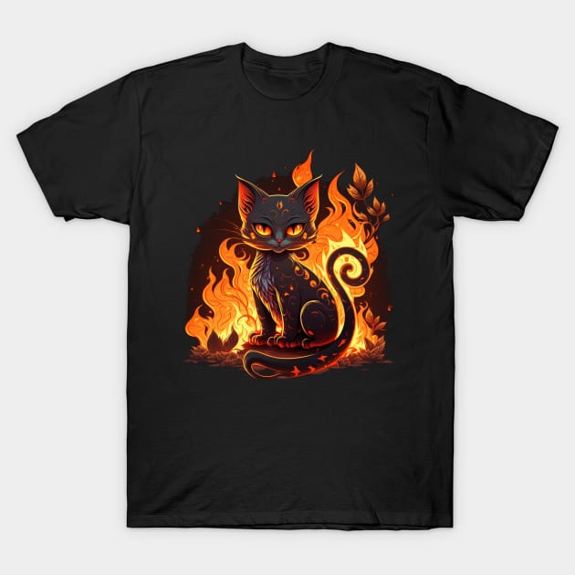 fire cat T-Shirt by Black Dream Cat